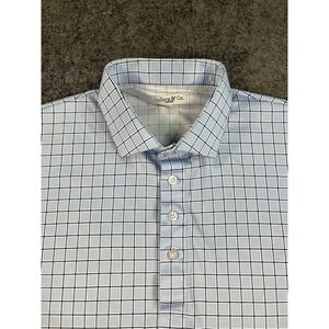 Collars & Co Dress Collar Polo Shirt Mens Large Light Blue Check Performance EUC